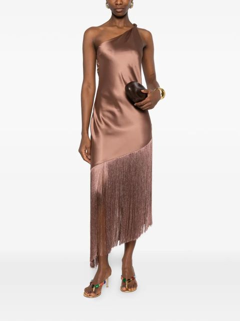 PINKO one-shoulder fringed dress - Brown - zdjęcie produktu nr 2