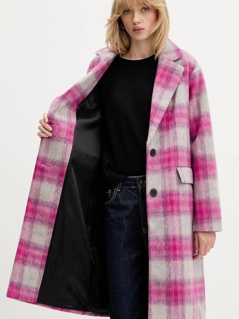 Desigual płaszcz z dodatkiem wełny PINKCHECK kolor różowy 25WWEW15