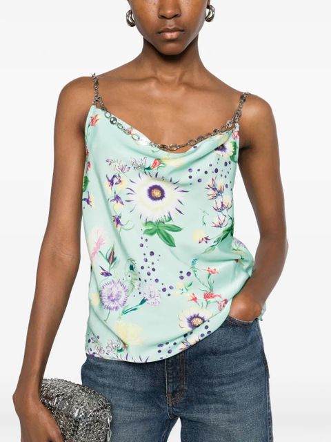 Rabanne chain-detail cowl-neck floral-print top - Green