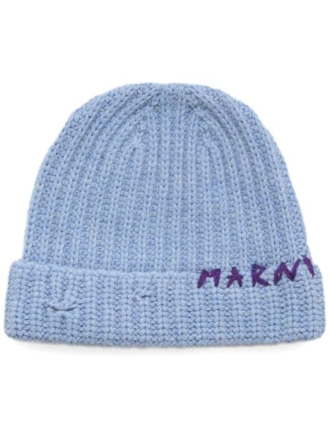Marni logo-embroidered wool beanie - Blue - zdjęcie produktu nr 1