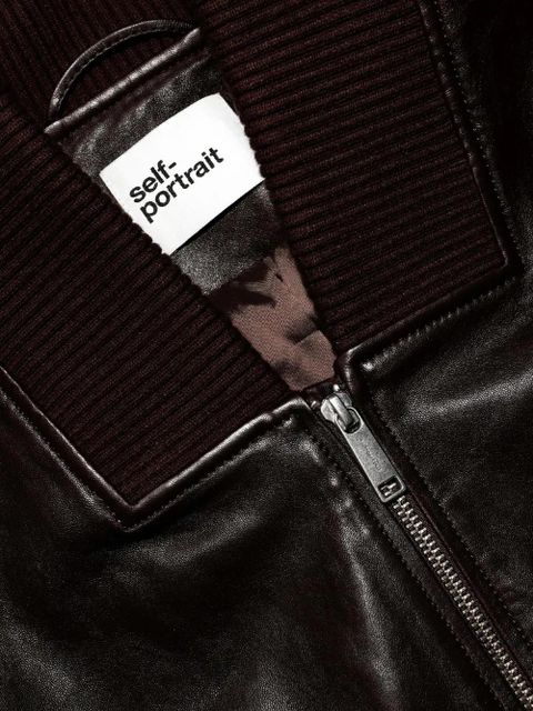 Self-Portrait ribbed leather bomber jacket - Brown