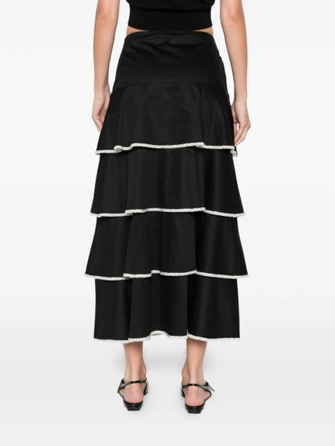 SANDRO tiered-design embellished midi skirt - Black