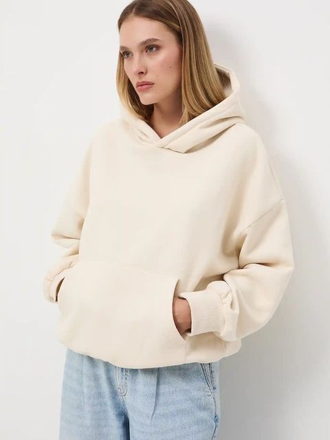 Medicine bluza damska kolor beżowy z kapturem gładka - zdjęcie produktu nr 1