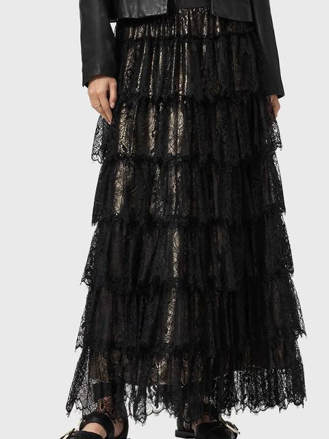 AllSaints spódnica kolor czarny maxi rozkloszowana W069RD - zdjęcie produktu nr 1