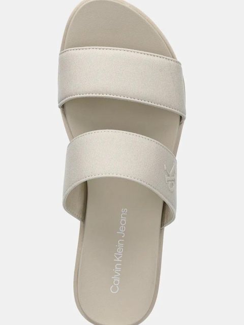 Calvin Klein Jeans klapki FLATFORM SANDAL WEBBING IN damskie kolor beżowy na platformie YW0YW01789