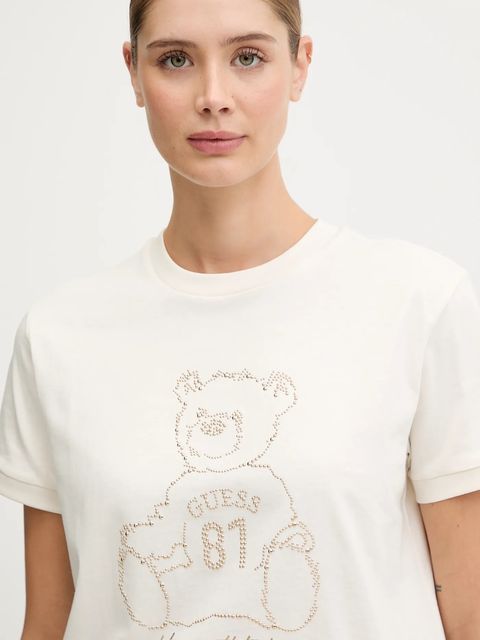 Guess t-shirt bawełniany damski kolor beżowy V5BI16 K8FQ4