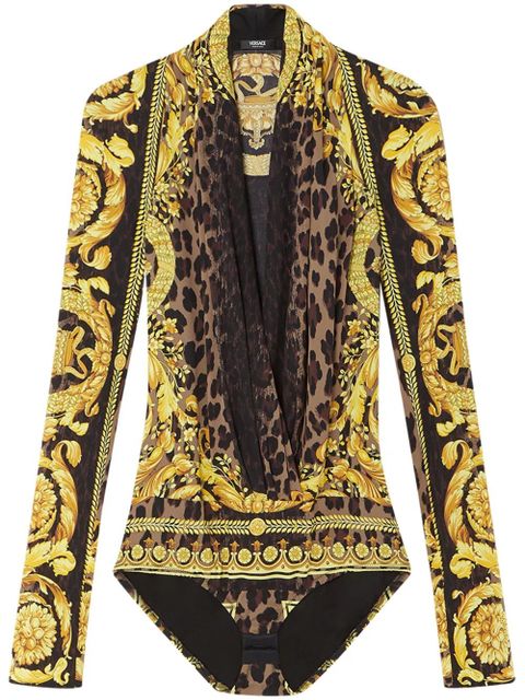 Versace Wild Barocco silk draped bodysuit - Yellow - zdjęcie produktu nr 1