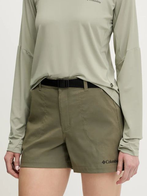 Columbia szorty outdoorowe Brea Falls kolor zielony gładkie high waist 2118973