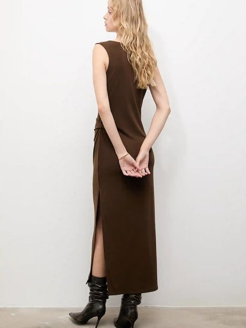 Answear.LAB sukienka kolor brązowy maxi prosta