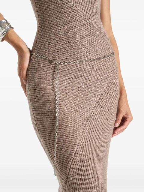 Manière De Voir halter-neck ribbed knitted midi dress - Neutrals
