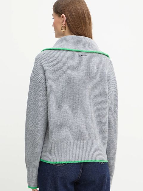 Pinko sweter z dodatkiem wełny damski kolor szary z półgolfem 105448 A2Q9 - zdjęcie produktu nr 2