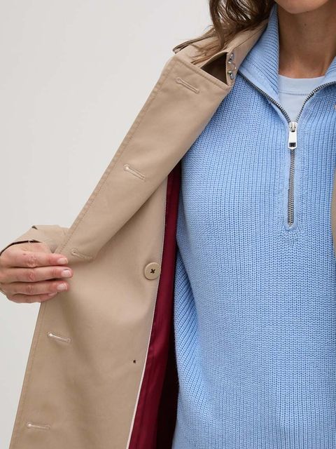 Tommy Hilfiger trencz damski kolor beżowy przejściowy dwurzędowy WW0WW42133