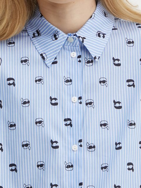 Karl Lagerfeld koszula bawełniana damska kolor niebieski relaxed z kołnierzykiem klasycznym A1W11038