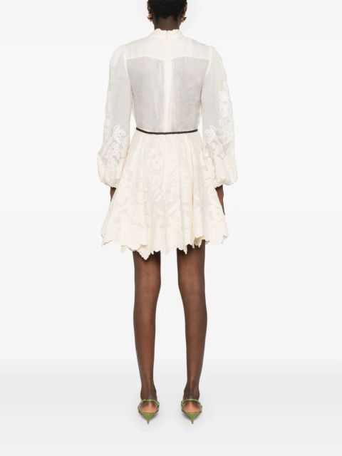 ZIMMERMANN Ottie floral-embroidered mini dress - Neutrals