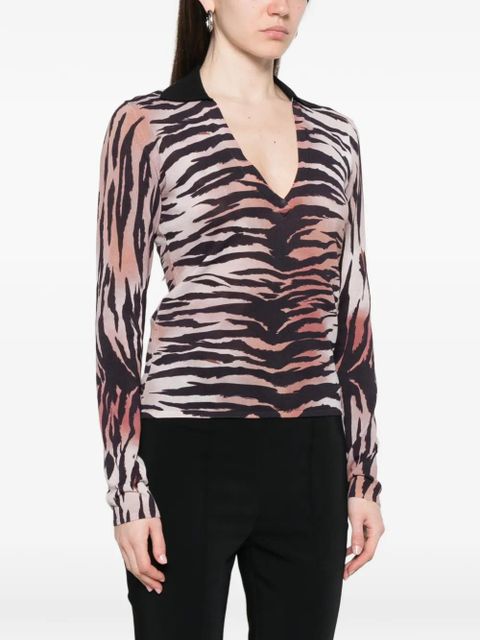 PINKO tiger-print V-neck T-shirt - Neutrals