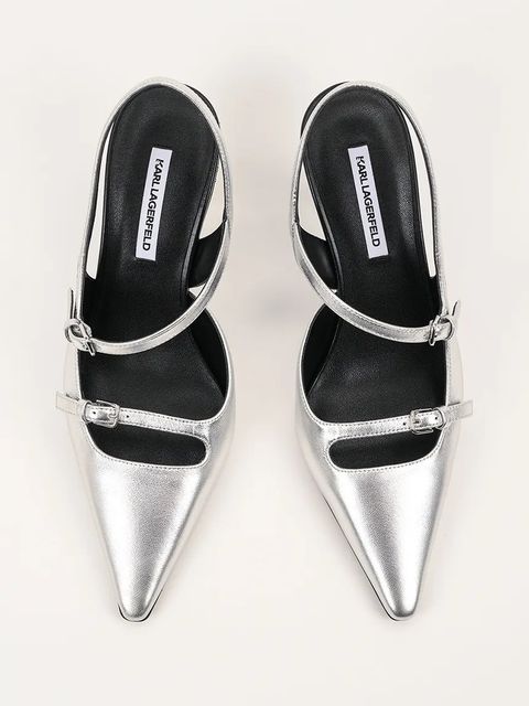 Karl Lagerfeld szpilki skórzane KARMEL kolor srebrny KL33623