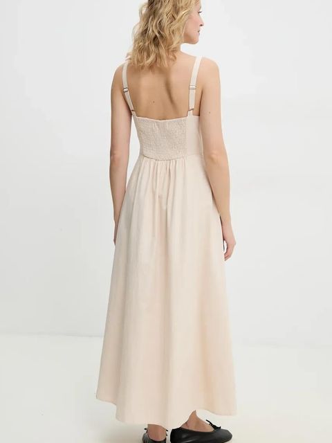 Answear.LAB sukienka kolor beżowy maxi rozkloszowana