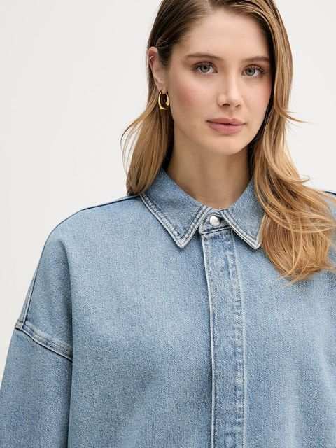 Calvin Klein Jeans koszula jeansowa damska kolor niebieski relaxed z kołnierzykiem klasycznym LV047E753G