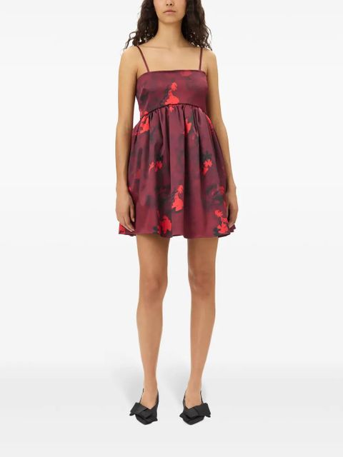 GANNI printed satin mini dress - Red
