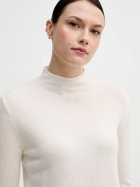 Sisley sweter z dodatkiem wełny damski kolor beżowy lekki z półgolfem 122WL202B