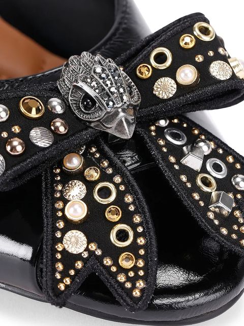 Kurt Geiger London klapki skórzane Belgravia Stud Bow Mule damskie kolor czarny na słupku 4711005309