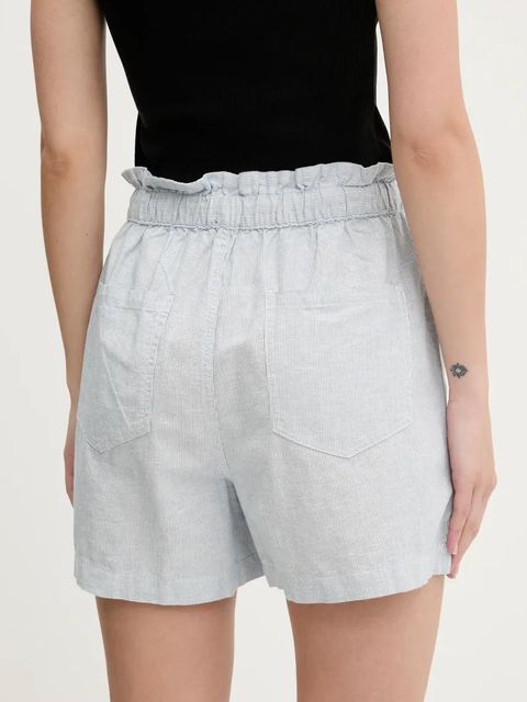 Tommy Jeans szorty z domieszką lnu damskie kolor niebieski wzorzyste high waist DW0DW20360