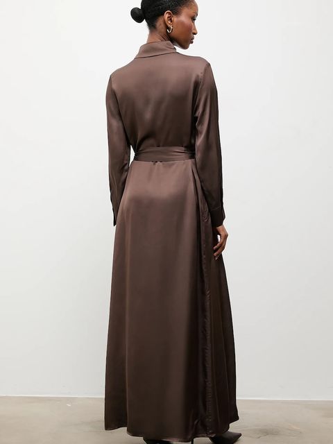 Answear.LAB sukienka kolor brązowy maxi rozkloszowana