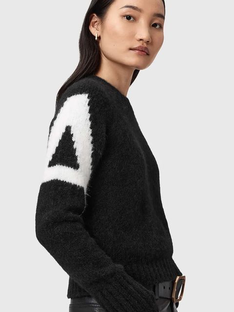 AllSaints sweter z dodatkiem alpaki damski kolor czarny W088KD