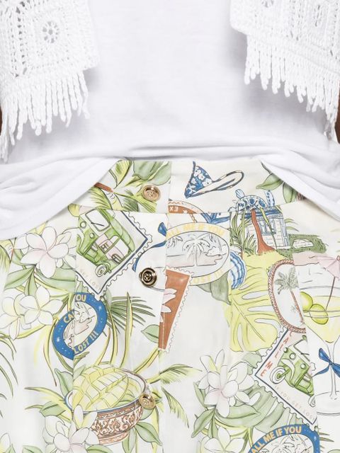 Maje figurative-print pleated skirt - White