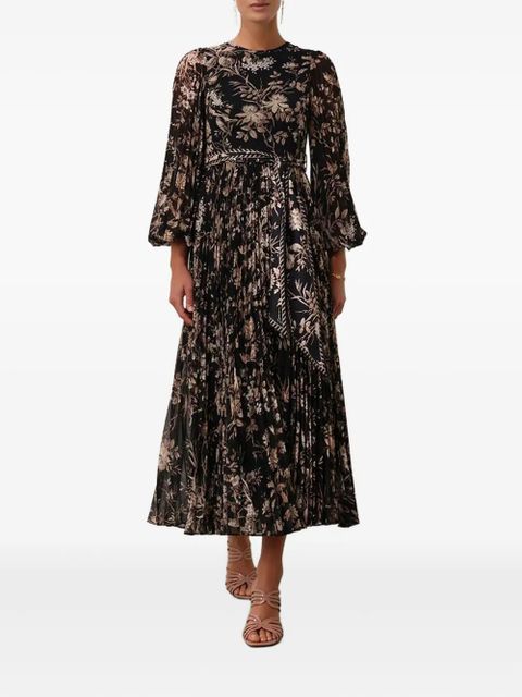 ZIMMERMANN floral-print pleated midi dress - Black