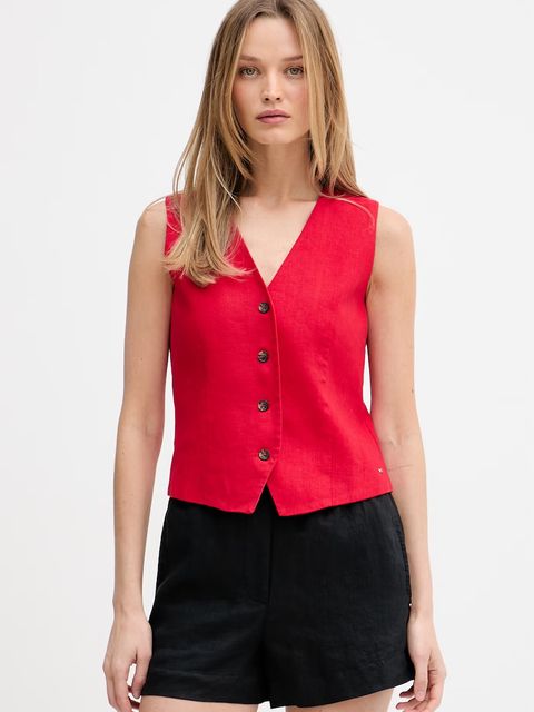 Tommy Hilfiger kamizelka jednorzędowa damska z lnem - zdjęcie produktu nr 1
