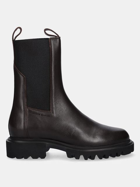 AllSaints sztyblety skórzane HALLIE BOOT damskie kolor brązowy na płaskim obcasie W115FB
