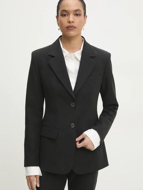 Answear.LAB marynarka taliowana z chustą kolor czarny jednorzędowa gładka - zdjęcie produktu nr 2