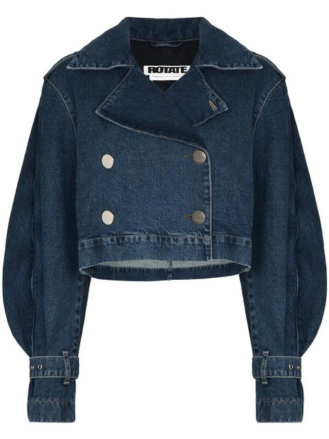 ROTATE BIRGER CHRISTENSEN ruffle-trim cropped denim jacket - Blue - zdjęcie produktu nr 1
