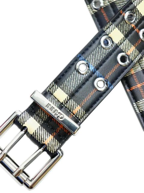 GANNI double-eyelet check belt - Black