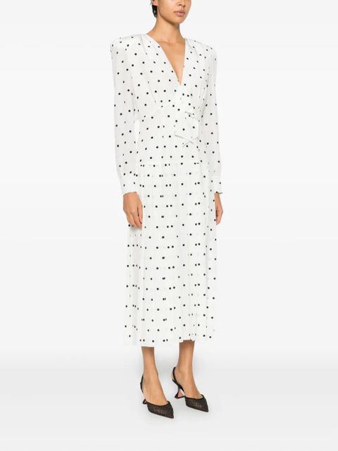 Alessandra Rich polka dot pleated midi dress - White