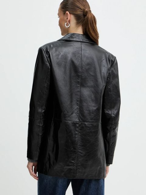 MAX&Co. marynarka skórzana kolor czarny dwurzędowa gładka 2526446053200