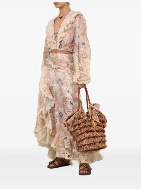 ZIMMERMANN Rebellion floral-print lace maxi skirt - Neutrals