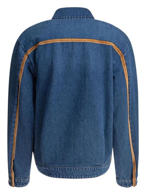 Miu Miu embroidered-logo suede-trimmed denim jacket - Blue - zdjęcie produktu nr 2