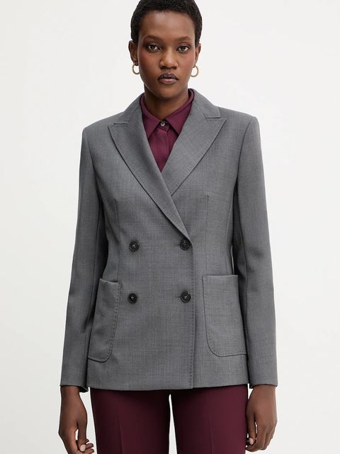 Weekend Max Mara marynarka wełniana ORNATI kolor szary dwurzędowa gładka 2525046012600 - zdjęcie produktu nr 1