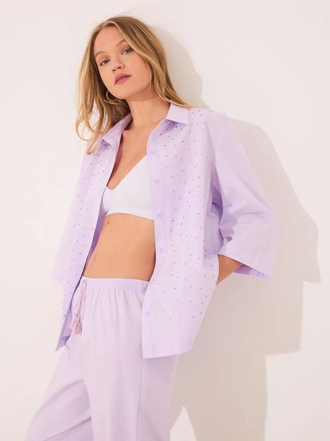 women'secret piżama damska kolor fioletowy bawełniana 3592401