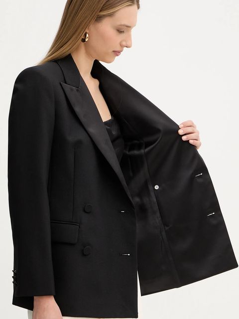 Weekend Max Mara marynarka wełniana BRIGIDA kolor czarny dwurzędowa gładka 2525046013600