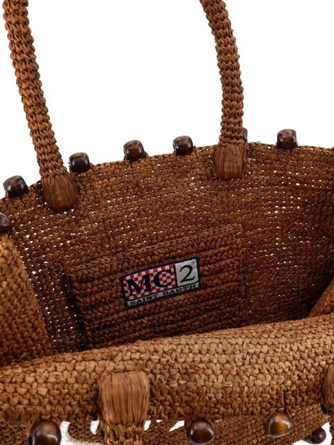 MC2 Saint Barth raffia beaded-trim beach bag - Brown