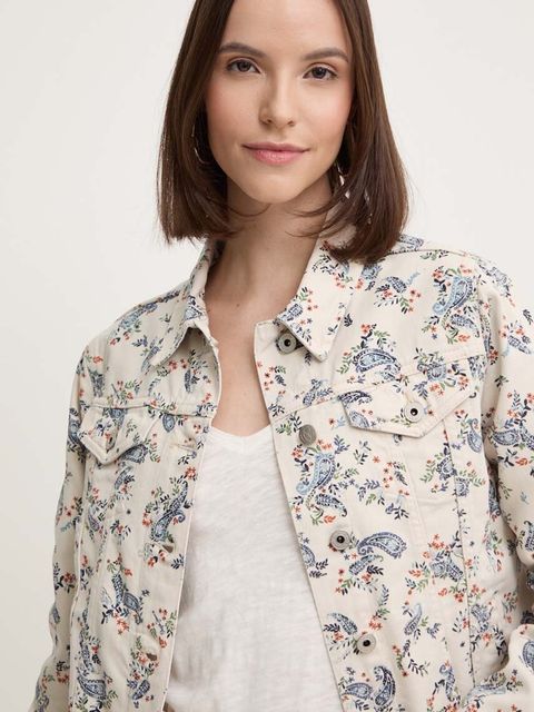 Pepe Jeans kurtka jeansowa REGULAR JACKET PAISLEY damska kolor beżowy przejściowa PL402409