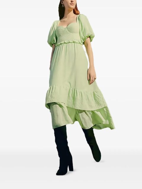 FARM Rio puffed short-sleeve midi dress - Green
