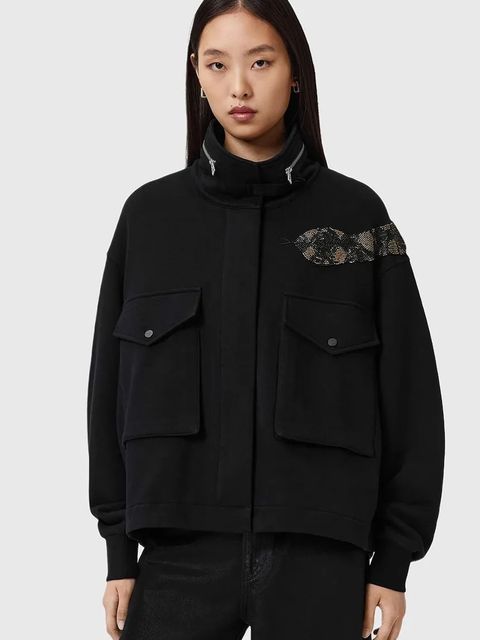 AllSaints kurtka bawełniana kolor czarny przejściowa W151JD