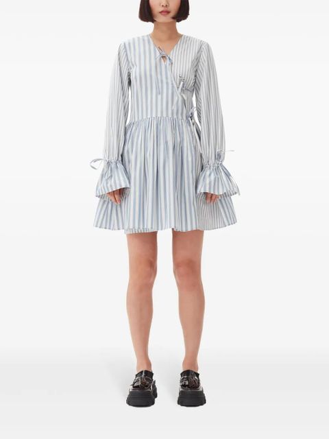 GANNI stripe-print cotton mini wrap dress - Grey - zdjęcie produktu nr 2