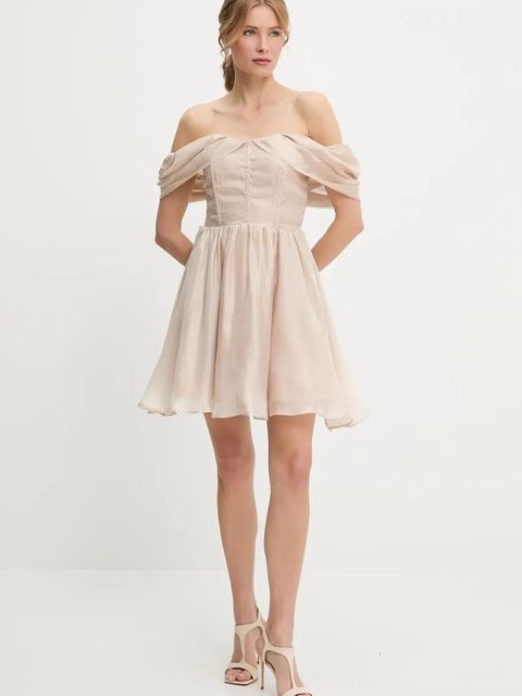 Answear.LAB sukienka kolor beżowy mini rozkloszowana