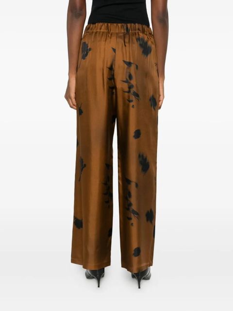 Max Mara floral-print silk trousers - Brown