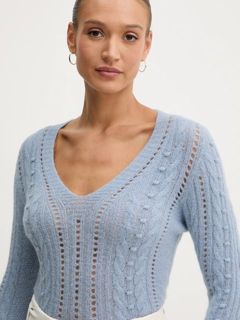 Twinset sweter z dodatkiem wełny damski kolor niebieski lekki 252TT3137